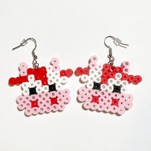 Pink/Red Cow Perler Bead Earrings. New
